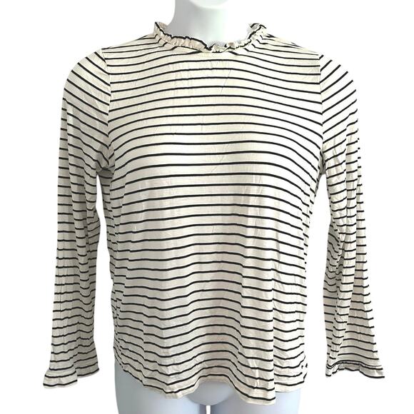 Kaileigh Women's Ruffle Neck Black Stripe Long Sleeve Knit Blouse L Large NWOT - Picture 1 of 8